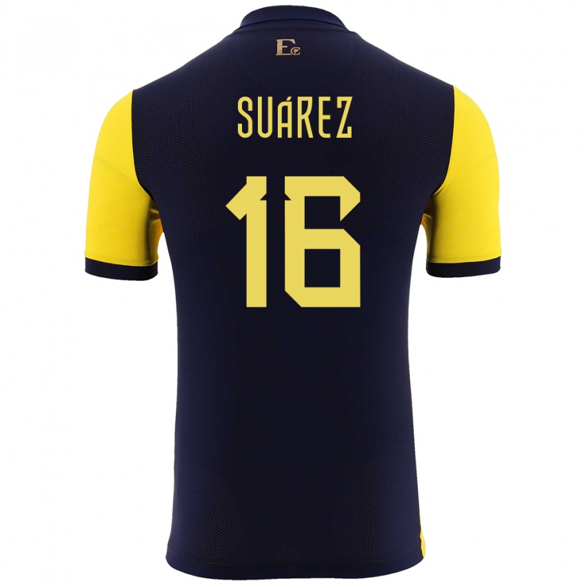 Męski Ecuador Ariel Suarez #16 Żółty Domowa Koszulka 24-26 Koszulki Klubowe