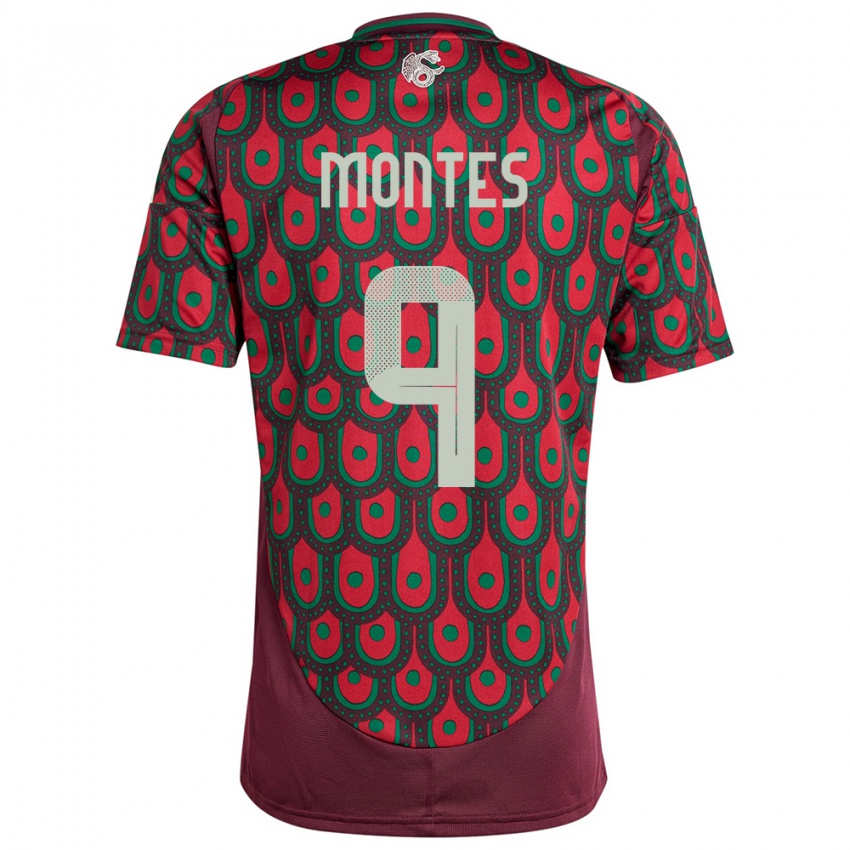 Męski Meksyk Cesar Montes #9 Kasztanowaty Domowa Koszulka 24-26 Koszulki Klubowe
