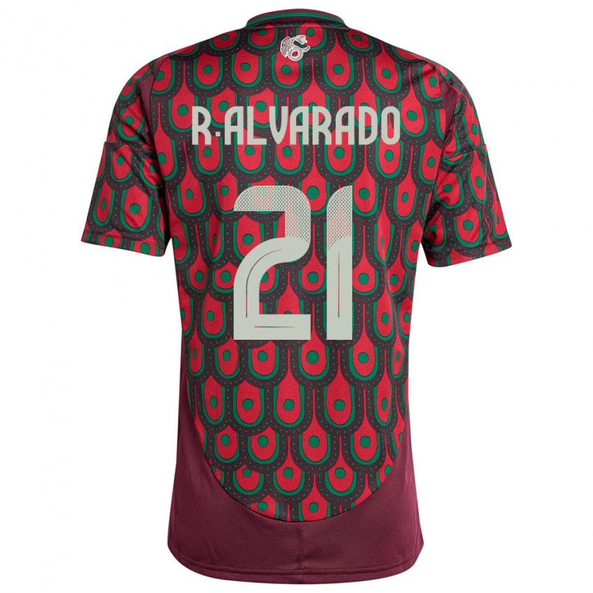 Męski Meksyk Roberto Alvarado #21 Kasztanowaty Domowa Koszulka 24-26 Koszulki Klubowe