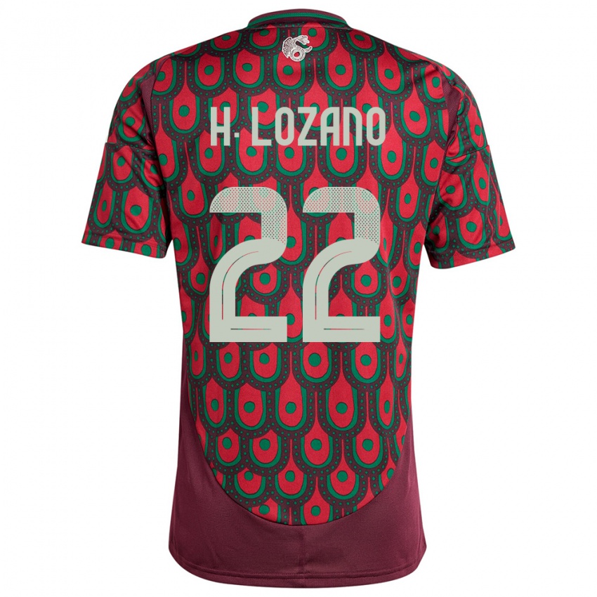 Męski Meksyk Hirving Lozano #22 Kasztanowaty Domowa Koszulka 24-26 Koszulki Klubowe