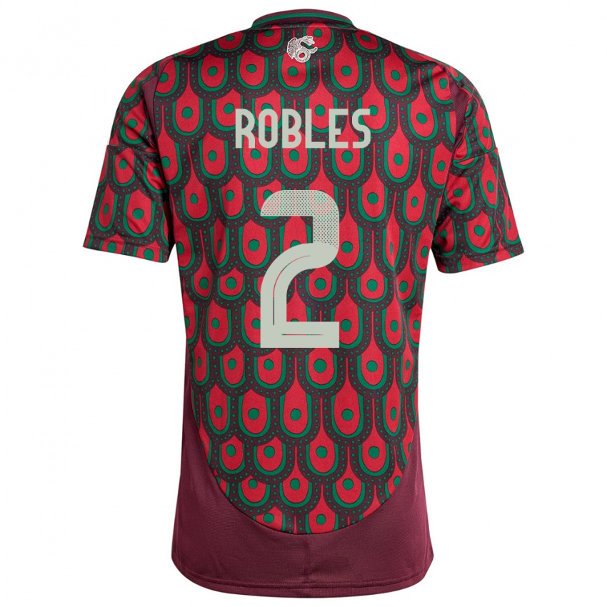 Męski Meksyk Kenti Robles #2 Kasztanowaty Domowa Koszulka 24-26 Koszulki Klubowe