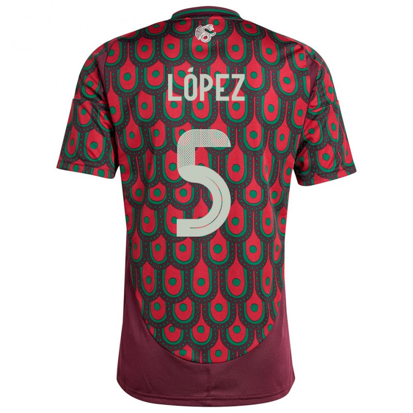 Męski Meksyk Jimena Lopez #5 Kasztanowaty Domowa Koszulka 24-26 Koszulki Klubowe