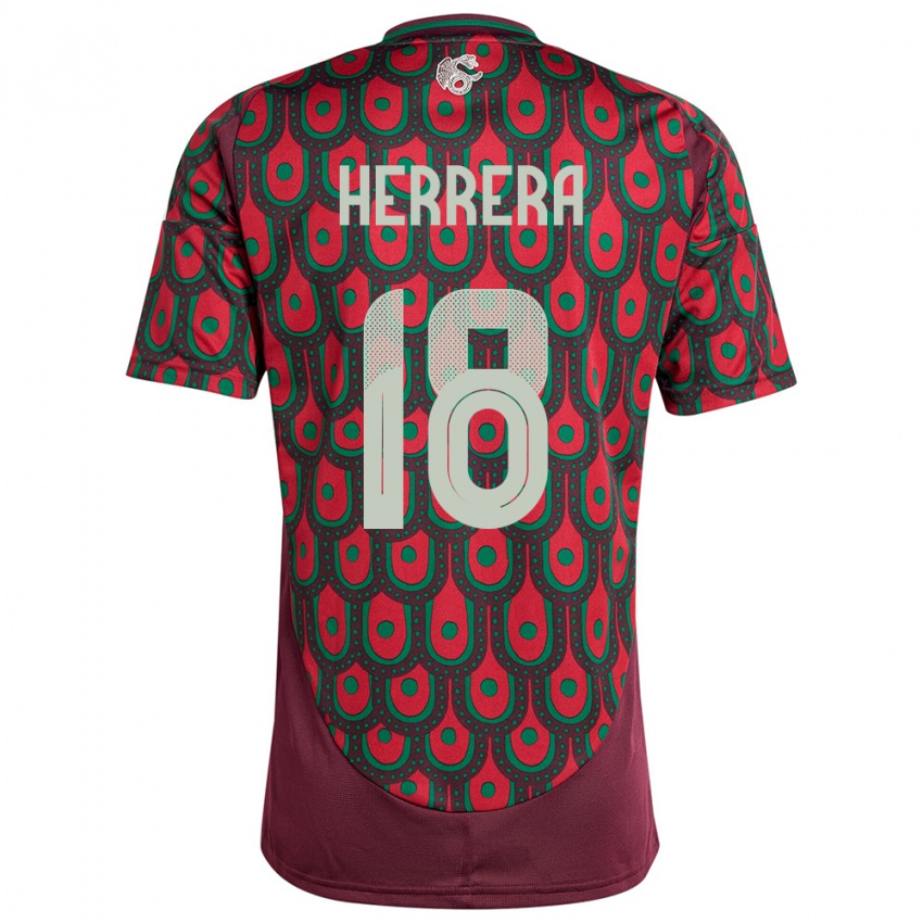 Męski Meksyk Ozziel Herrera #18 Kasztanowaty Domowa Koszulka 24-26 Koszulki Klubowe