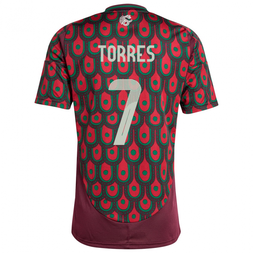 Męski Meksyk Christian Torres #7 Kasztanowaty Domowa Koszulka 24-26 Koszulki Klubowe