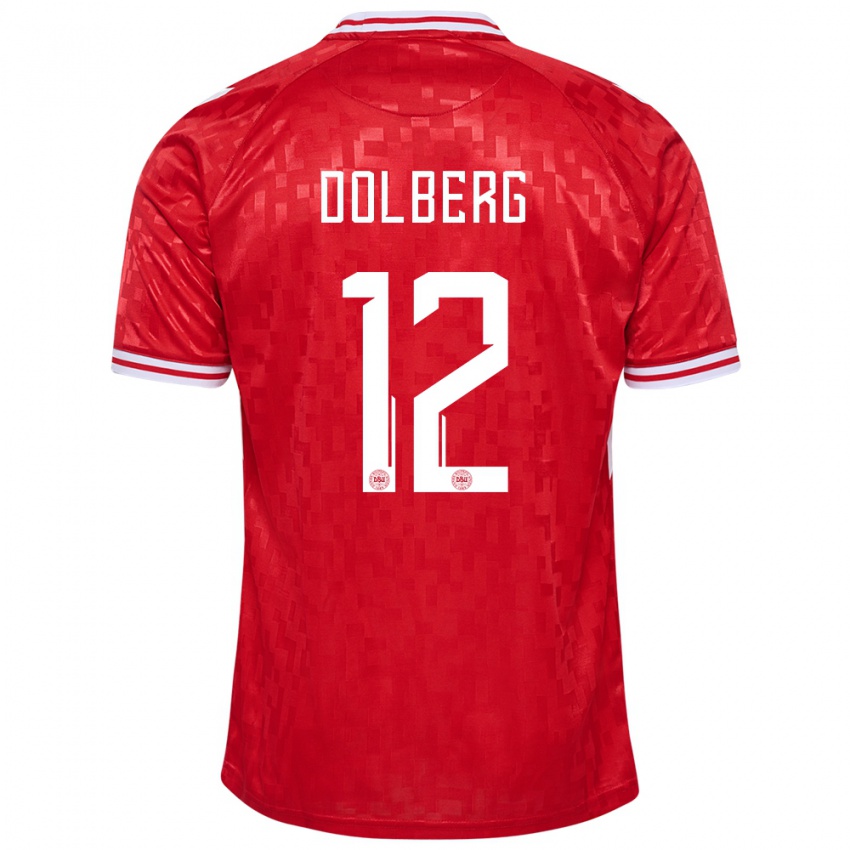 Męski Dania Kasper Dolberg #12 Czerwony Domowa Koszulka 24-26 Koszulki Klubowe