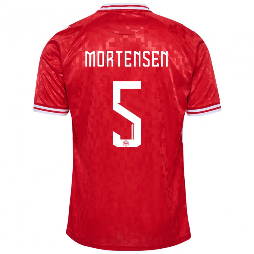 Męski Dania Gustav Mortensen #5 Czerwony Domowa Koszulka 24-26 Koszulki Klubowe