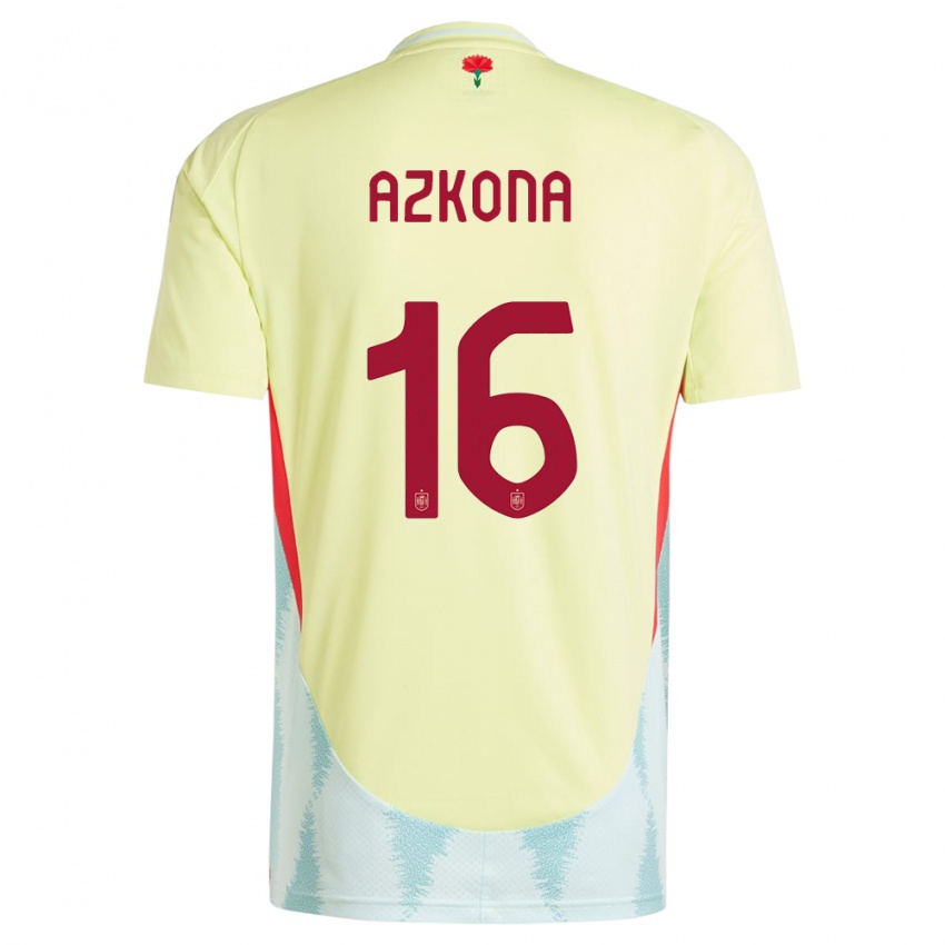 Męski Hiszpania Ane Azkona #16 Żółty Wyjazdowa Koszulka 24-26 Koszulki Klubowe