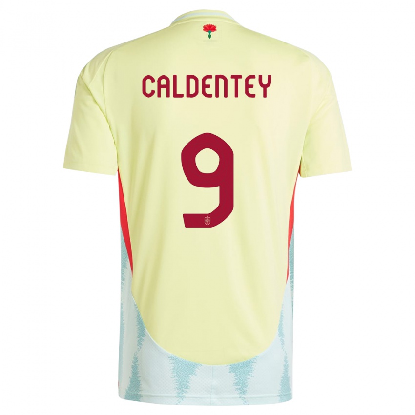 Męski Hiszpania Mariona Caldentey #9 Żółty Wyjazdowa Koszulka 24-26 Koszulki Klubowe