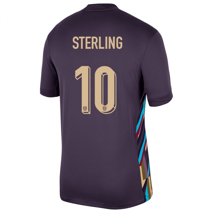 Męski Anglia Raheem Sterling #10 Ciemna Rodzynka Wyjazdowa Koszulka 24-26 Koszulki Klubowe