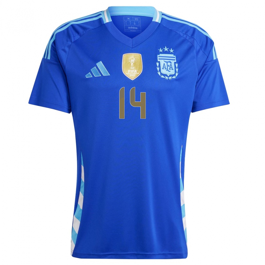 Męski Argentyna Exequiel Palacios #14 Niebieski Wyjazdowa Koszulka 24-26 Koszulki Klubowe