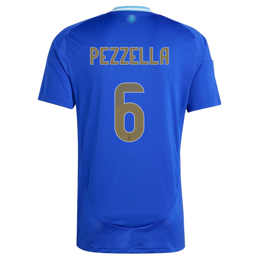Męski Argentyna German Pezzella #6 Niebieski Wyjazdowa Koszulka 24-26 Koszulki Klubowe