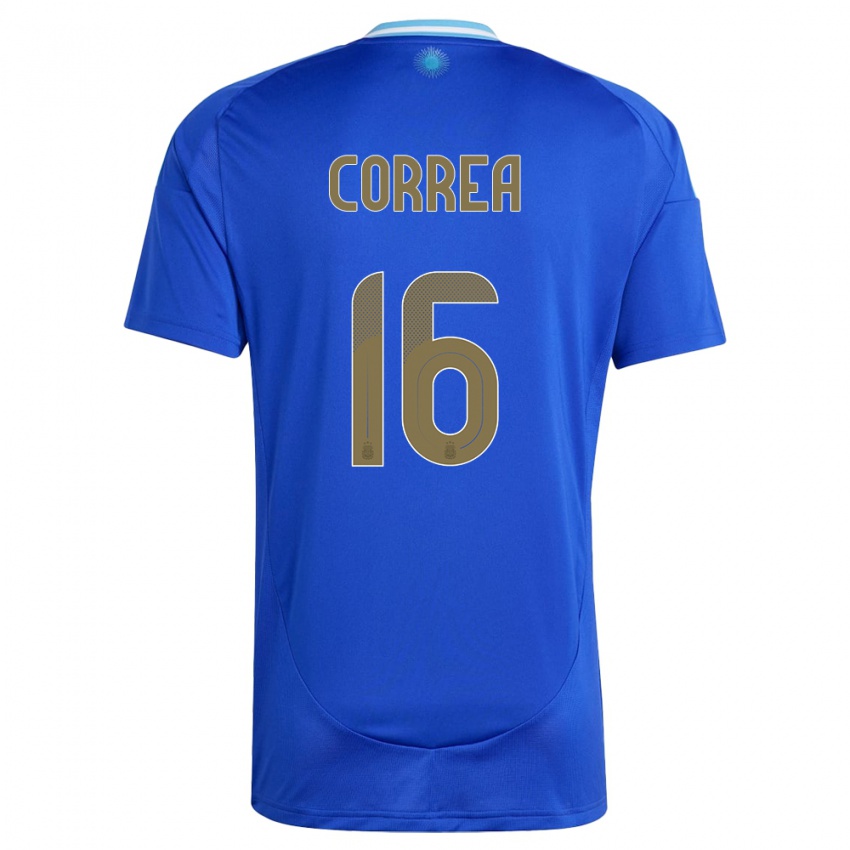 Męski Argentyna Angel Correa #16 Niebieski Wyjazdowa Koszulka 24-26 Koszulki Klubowe
