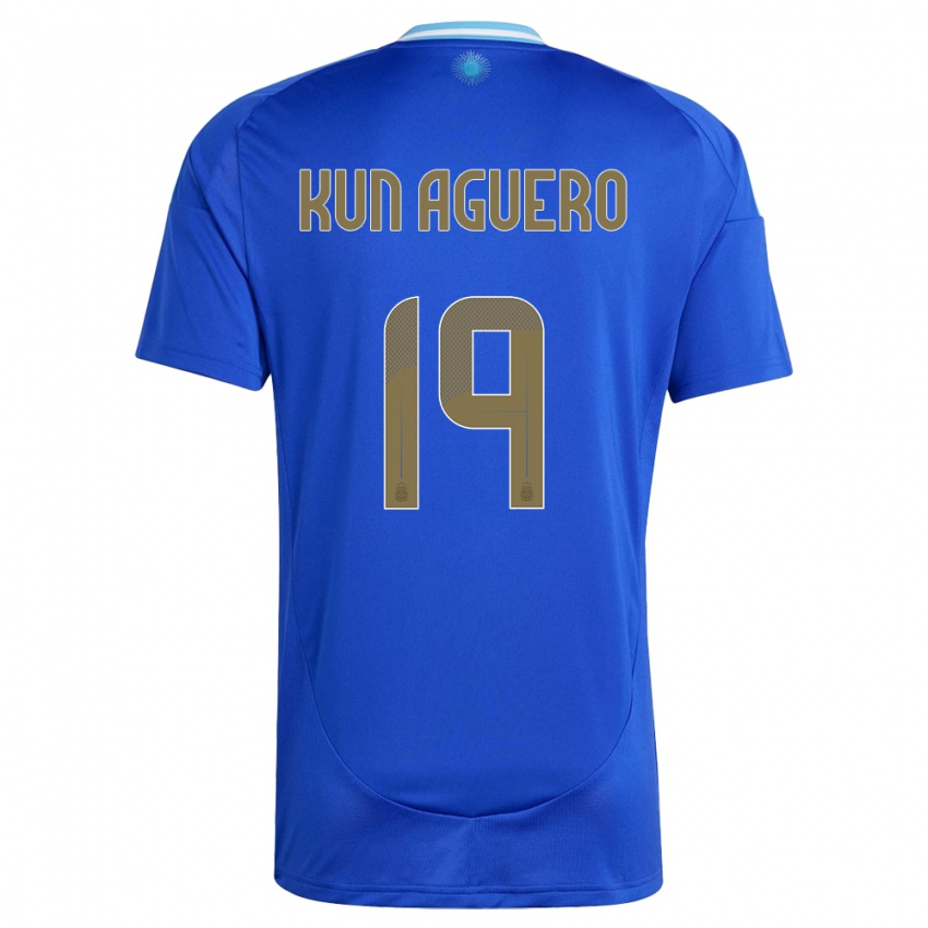 Męski Argentyna Sergio Aguero #19 Niebieski Wyjazdowa Koszulka 24-26 Koszulki Klubowe