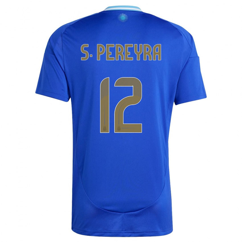 Męski Argentyna Solana Pereyra #12 Niebieski Wyjazdowa Koszulka 24-26 Koszulki Klubowe