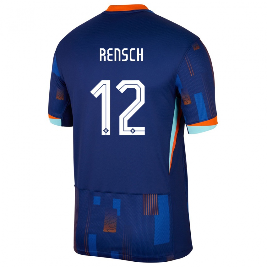 Męski Holandia Devyne Rensch #12 Niebieski Wyjazdowa Koszulka 24-26 Koszulki Klubowe