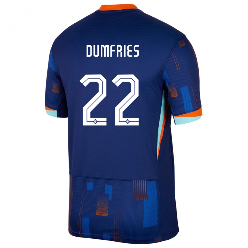 Męski Holandia Denzel Dumfries #22 Niebieski Wyjazdowa Koszulka 24-26 Koszulki Klubowe
