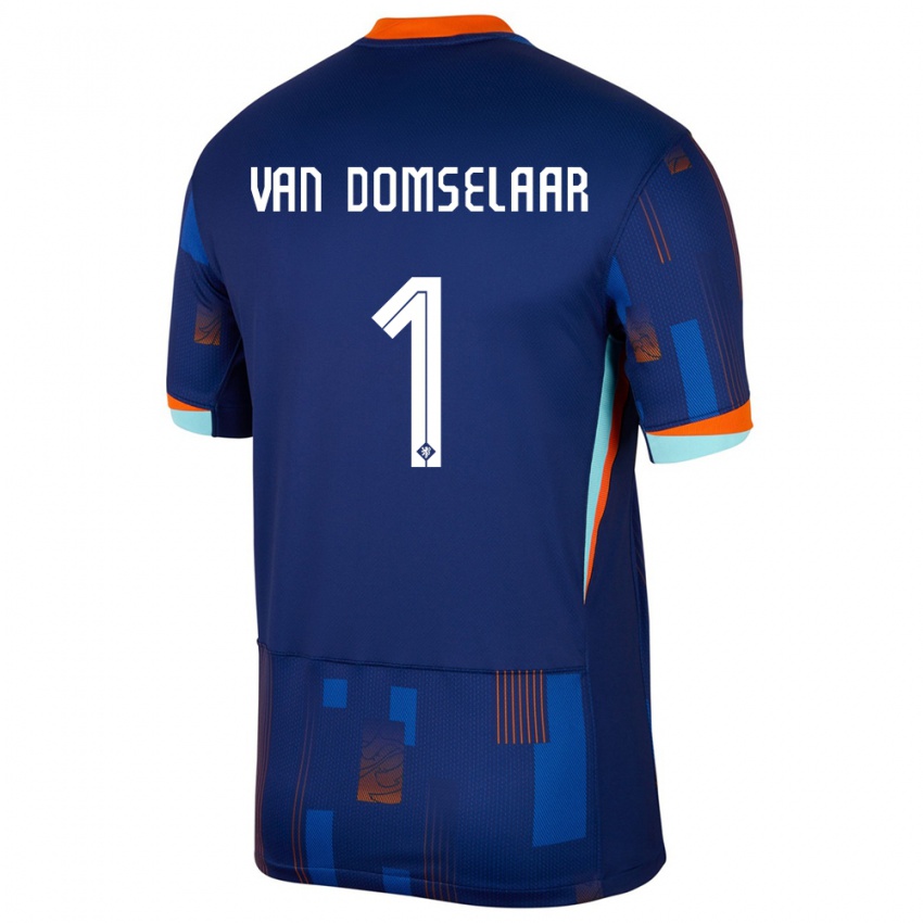 Męski Holandia Daphne Van Domselaar #1 Niebieski Wyjazdowa Koszulka 24-26 Koszulki Klubowe