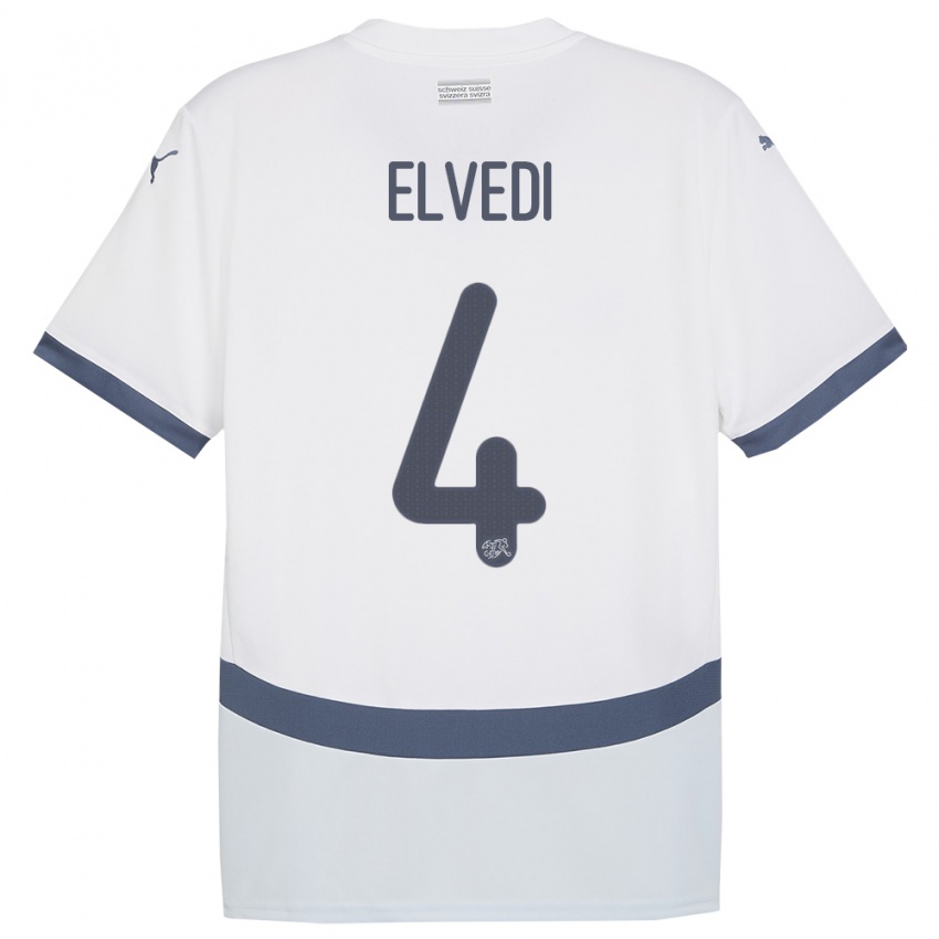 Męski Szwajcaria Nico Elvedi #4 Biały Wyjazdowa Koszulka 24-26 Koszulki Klubowe