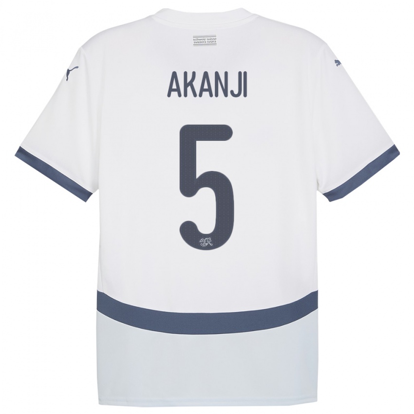 Męski Szwajcaria Manuel Akanji #5 Biały Wyjazdowa Koszulka 24-26 Koszulki Klubowe