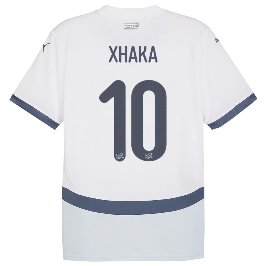 Męski Szwajcaria Granit Xhaka #10 Biały Wyjazdowa Koszulka 24-26 Koszulki Klubowe