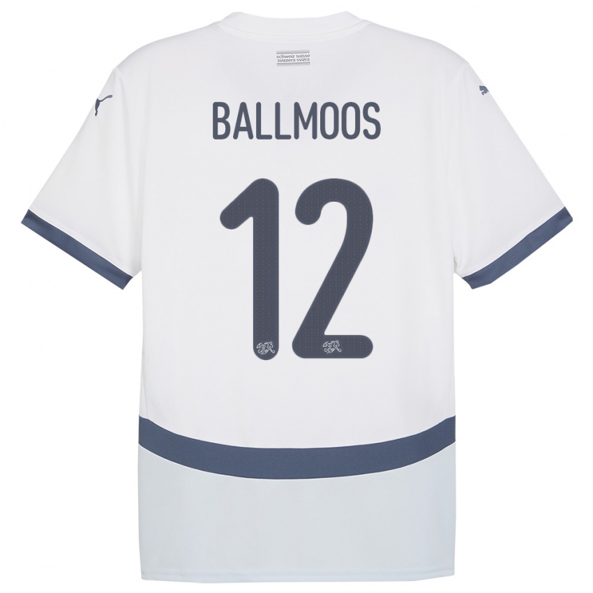 Męski Szwajcaria David Von Ballmoos #12 Biały Wyjazdowa Koszulka 24-26 Koszulki Klubowe