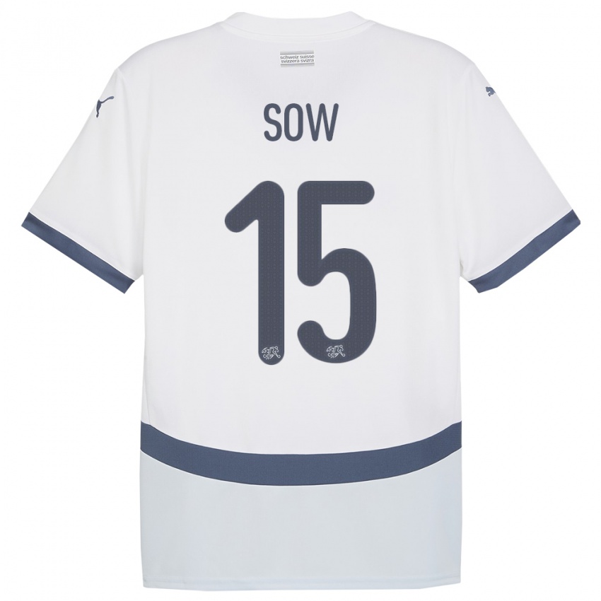Męski Szwajcaria Djibril Sow #15 Biały Wyjazdowa Koszulka 24-26 Koszulki Klubowe