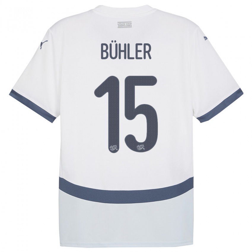 Męski Szwajcaria Luana Buhler #15 Biały Wyjazdowa Koszulka 24-26 Koszulki Klubowe
