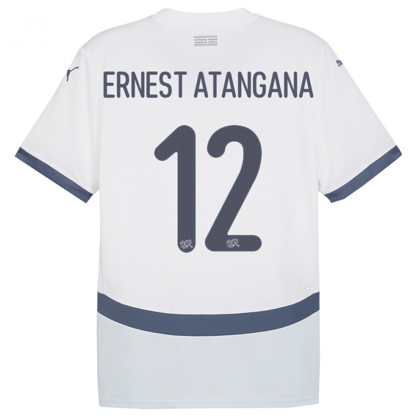 Męski Szwajcaria Brian Ernest Atangana #12 Biały Wyjazdowa Koszulka 24-26 Koszulki Klubowe