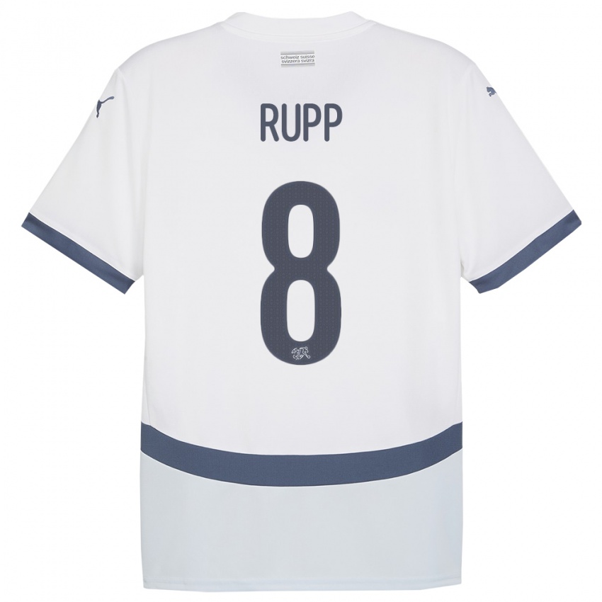 Męski Szwajcaria Noah Rupp #8 Biały Wyjazdowa Koszulka 24-26 Koszulki Klubowe