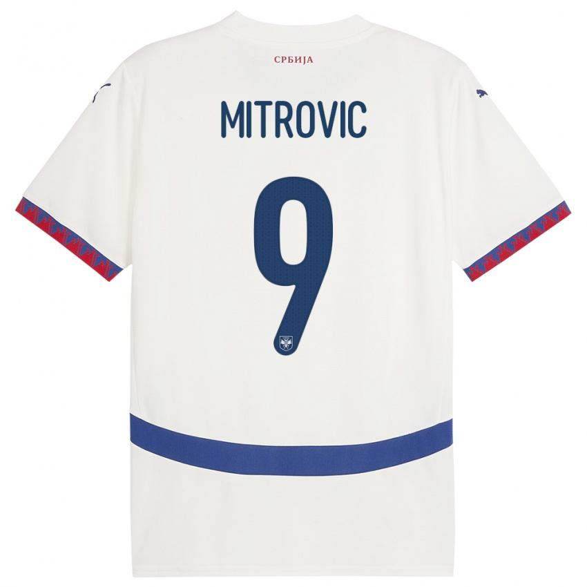 Męski Serbia Aleksandar Mitrovic #9 Biały Wyjazdowa Koszulka 24-26 Koszulki Klubowe