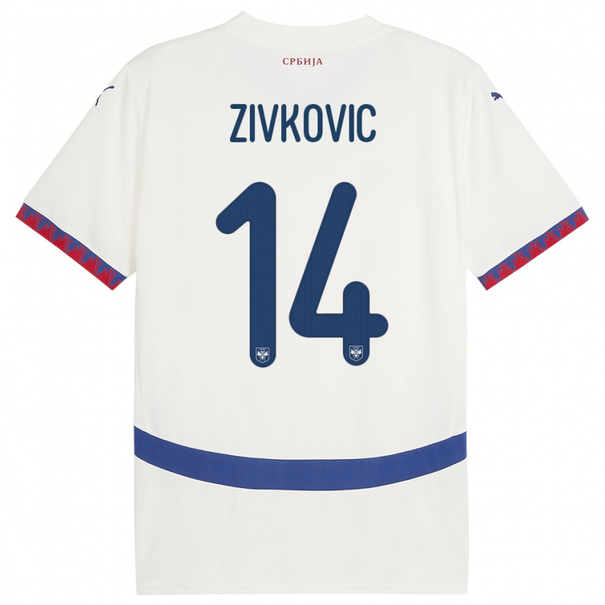 Męski Serbia Andrija Zivkovic #14 Biały Wyjazdowa Koszulka 24-26 Koszulki Klubowe