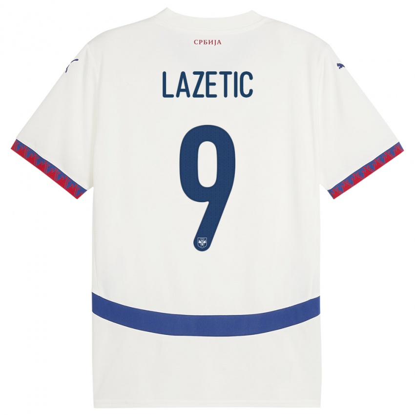 Męski Serbia Marko Lazetic #9 Biały Wyjazdowa Koszulka 24-26 Koszulki Klubowe