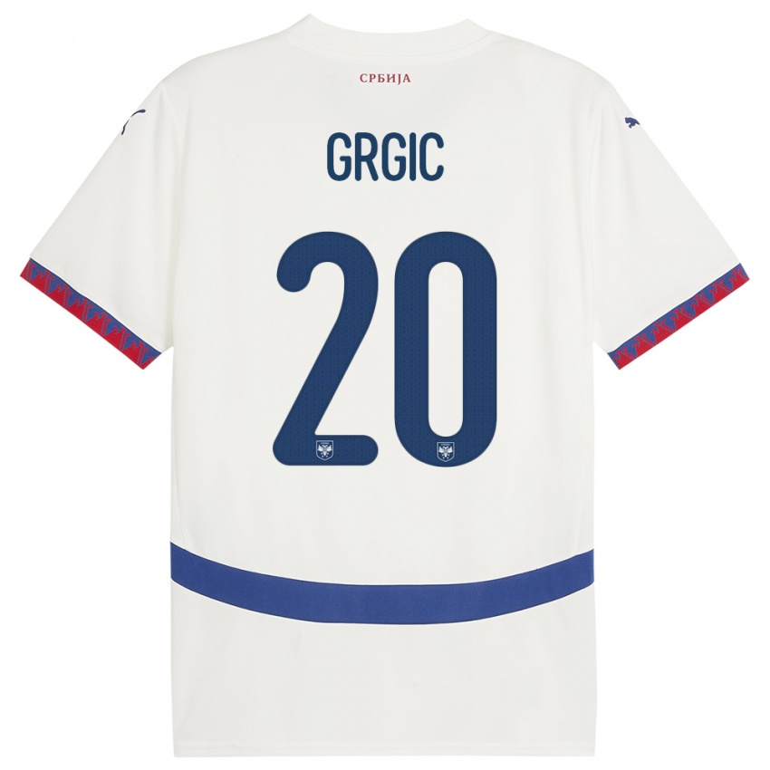 Męski Serbia Dario Grgic #20 Biały Wyjazdowa Koszulka 24-26 Koszulki Klubowe