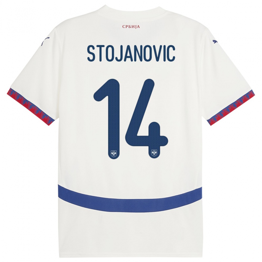 Męski Serbia Matija Stojanovic #14 Biały Wyjazdowa Koszulka 24-26 Koszulki Klubowe
