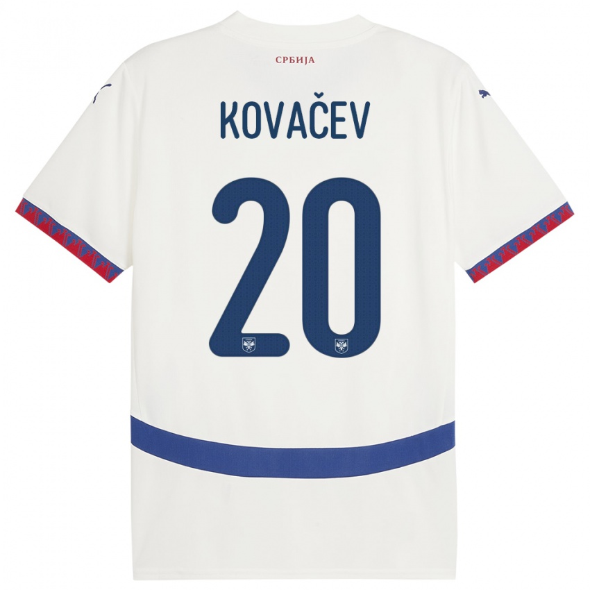 Męski Serbia Milan Kovacev #20 Biały Wyjazdowa Koszulka 24-26 Koszulki Klubowe