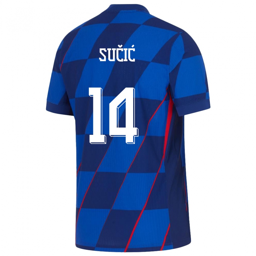 Męski Chorwacja Luka Sucic #14 Niebieski Wyjazdowa Koszulka 24-26 Koszulki Klubowe