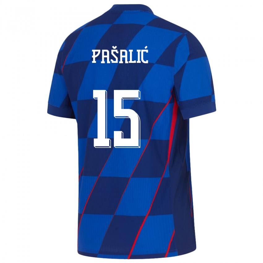 Męski Chorwacja Mario Pasalic #15 Niebieski Wyjazdowa Koszulka 24-26 Koszulki Klubowe