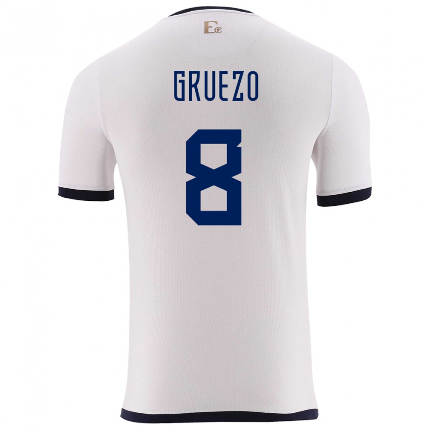 Męski Ecuador Carlos Gruezo #8 Biały Wyjazdowa Koszulka 24-26 Koszulki Klubowe