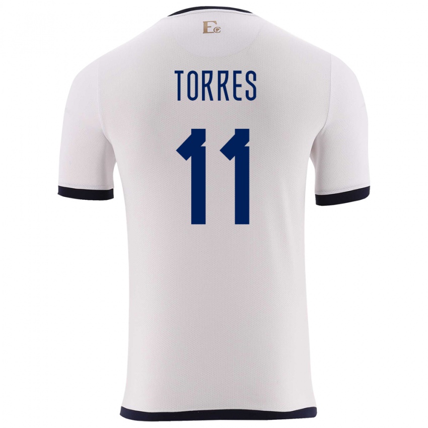 Męski Ecuador Ambar Torres #11 Biały Wyjazdowa Koszulka 24-26 Koszulki Klubowe