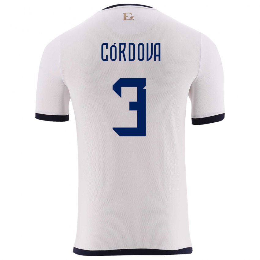 Męski Ecuador Luis Cordova #3 Biały Wyjazdowa Koszulka 24-26 Koszulki Klubowe