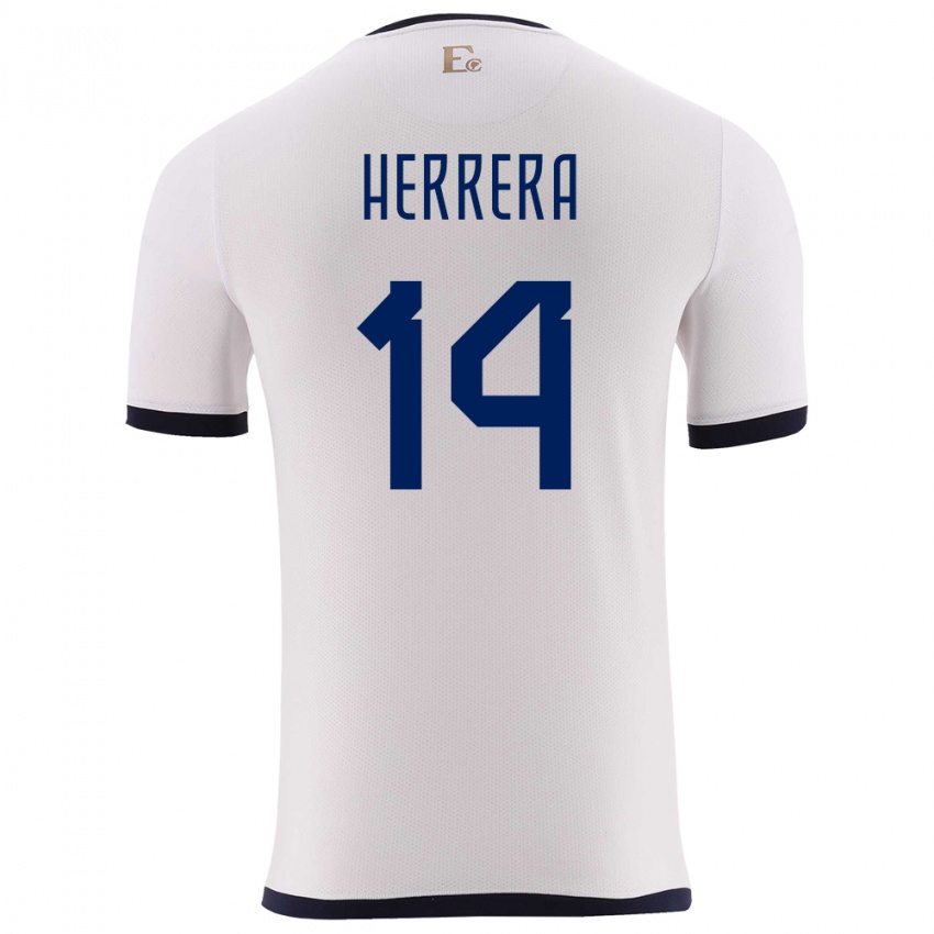 Męski Ecuador Orlando Herrera #14 Biały Wyjazdowa Koszulka 24-26 Koszulki Klubowe