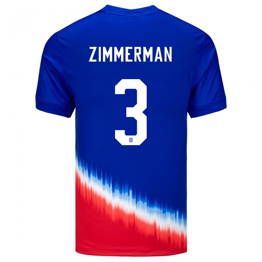 Męski Stany Zjednoczone Walker Zimmerman #3 Niebieski Wyjazdowa Koszulka 24-26 Koszulki Klubowe