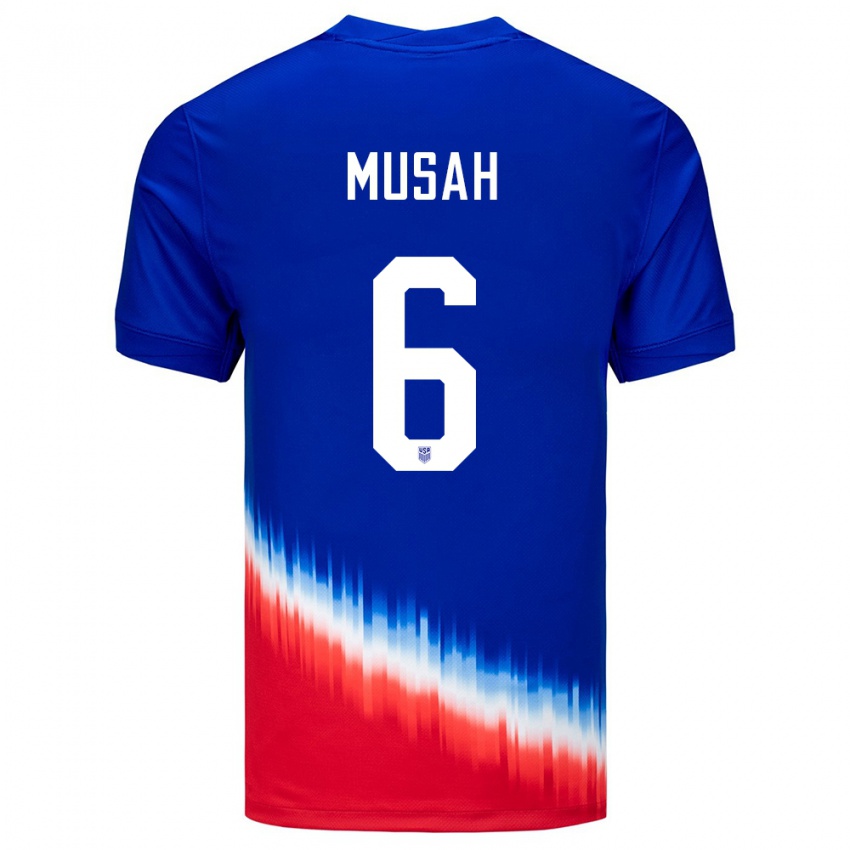 Męski Stany Zjednoczone Yunus Musah #6 Niebieski Wyjazdowa Koszulka 24-26 Koszulki Klubowe
