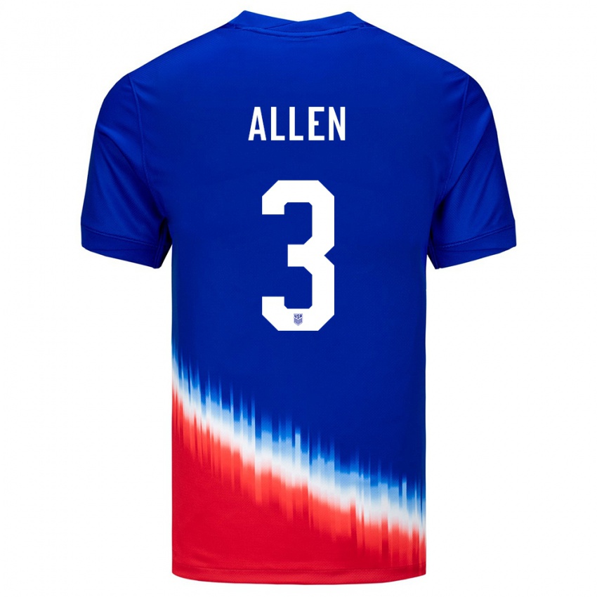 Męski Stany Zjednoczone Noah Allen #3 Niebieski Wyjazdowa Koszulka 24-26 Koszulki Klubowe