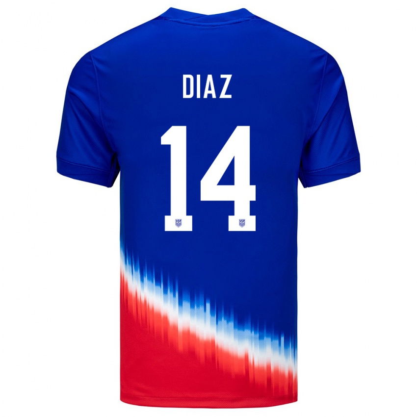 Męski Stany Zjednoczone Christian Diaz #14 Niebieski Wyjazdowa Koszulka 24-26 Koszulki Klubowe