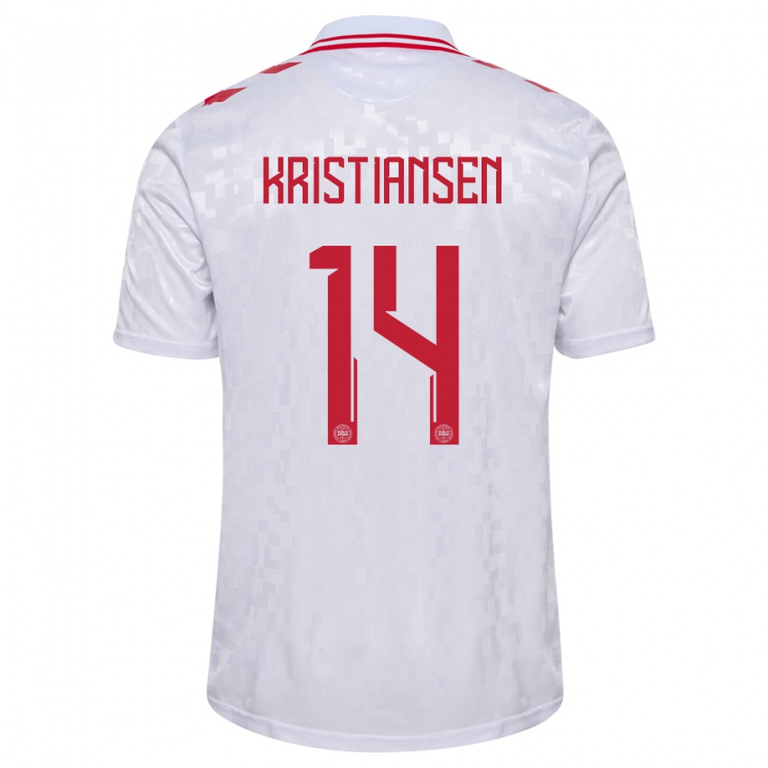 Męski Dania Victor Kristiansen #14 Biały Wyjazdowa Koszulka 24-26 Koszulki Klubowe