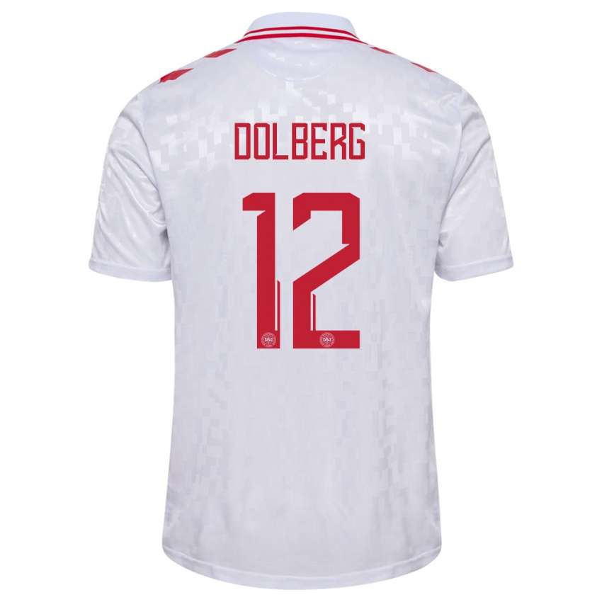 Męski Dania Kasper Dolberg #12 Biały Wyjazdowa Koszulka 24-26 Koszulki Klubowe