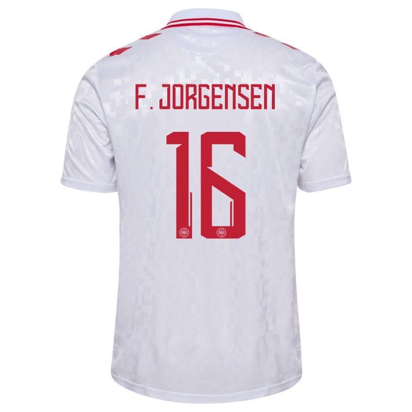 Męski Dania Filip Jorgensen #16 Biały Wyjazdowa Koszulka 24-26 Koszulki Klubowe