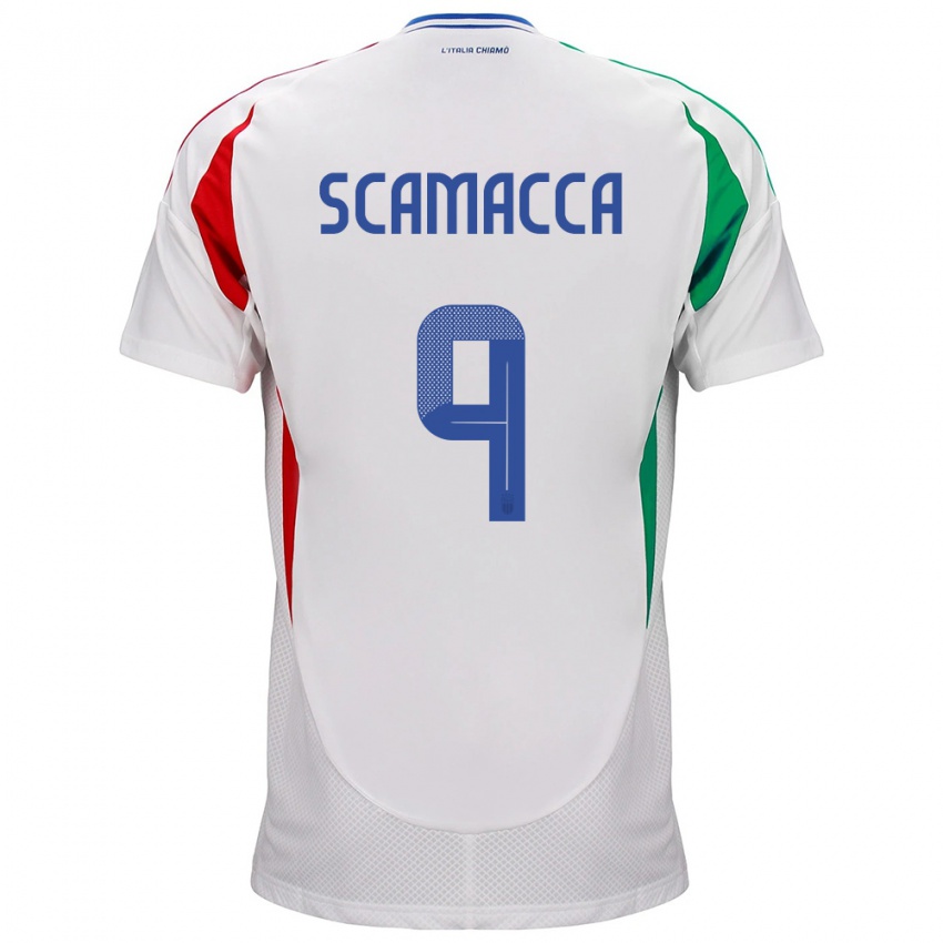 Męski Włochy Gianluca Scamacca #9 Biały Wyjazdowa Koszulka 24-26 Koszulki Klubowe