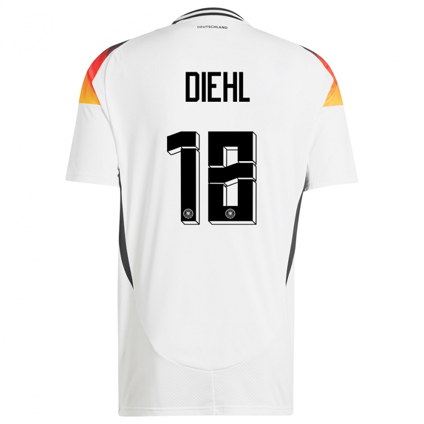 Kobiety Niemcy Justin Diehl #18 Biały Domowa Koszulka 24-26 Koszulki Klubowe
